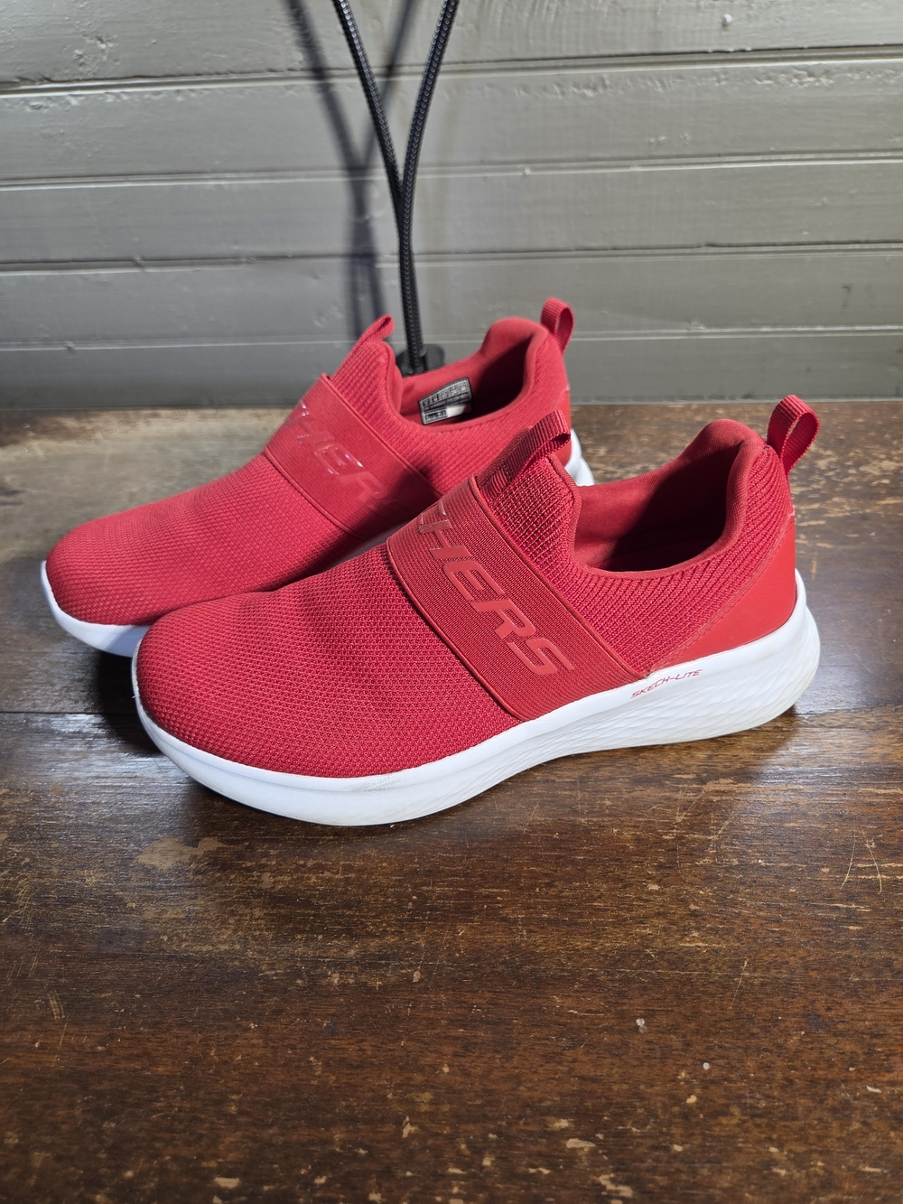 Skechers Women Slip-On Athletic Sneakers in Red and White